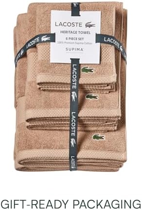 Lacoste Heritage Supima Cotton 6-Piece Towel Set, Sand
