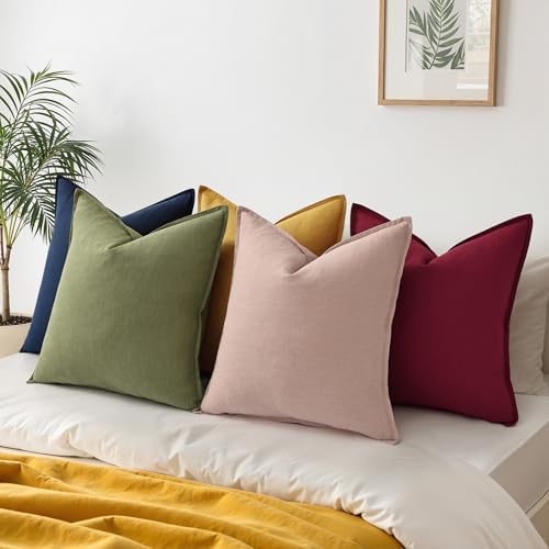 decorUhome Fall Olive Green Linen Throw Pillow Covers 22x22 Set of 2