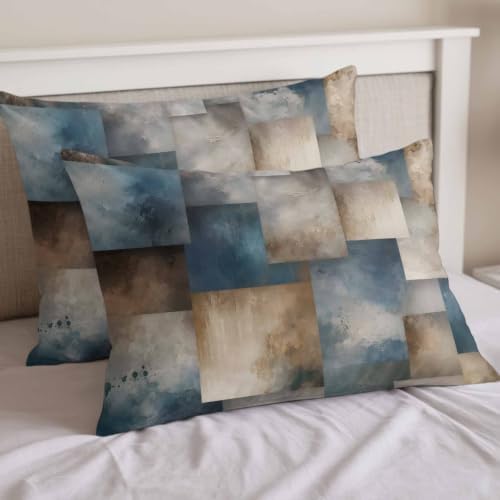 Blue Brown Geometric Duvet Cover Twin Size Bedding Set 4 Pieces, 1