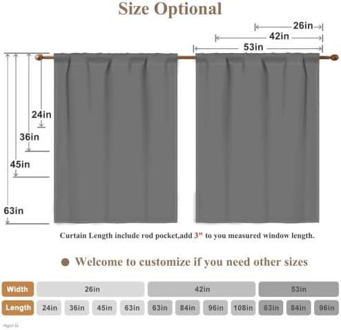 Renaiss 26 x 63 Inch Gray Blackout Curtains for Bedroom Linen Textured