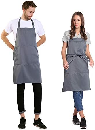 BIGHAS Adjustable Bib Apron with Long Ties for Women Men 18 Colors