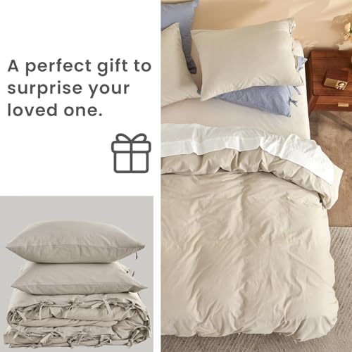 BISELINA 100% Washed Cotton Duvet Cover Set 3pcs with Bowknot Ties
