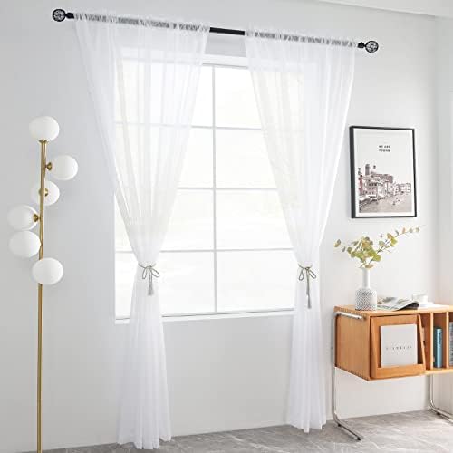 youleyar Solid Sheer Rod Pocket Curtain Voile Draperies 2 Panels White