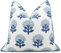 Marigold Floral Print 22x22 Throw Pillow Cover, Blue
