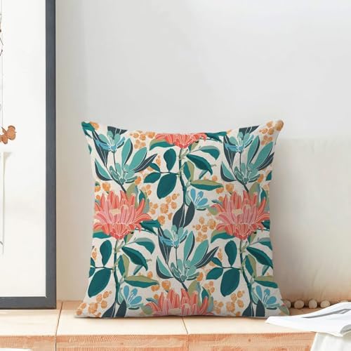 Coral Floral Pillow Covers 20x20 Inch Set of 2, Turquoise Orange