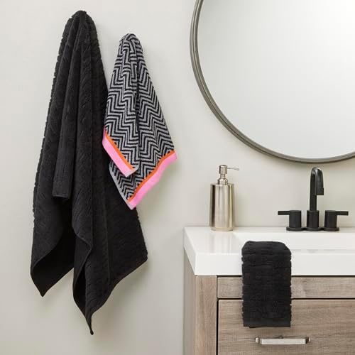 SKL Home CloudSoft/Herringbone & Border Bath Towel Set-6pc, Slate