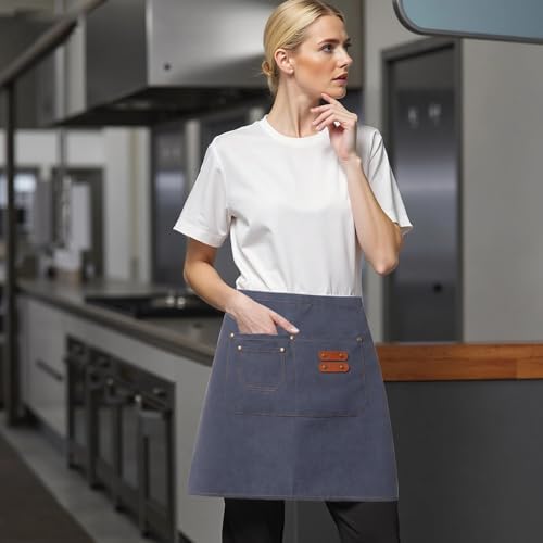 Waterproof Canvas Half Apron, Adjustable Work Apron with Pockets, for