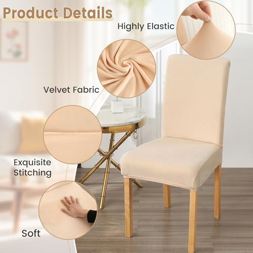 Rakila Velvet Dining Chair Covers Set of 4, Soft Stretch Washable