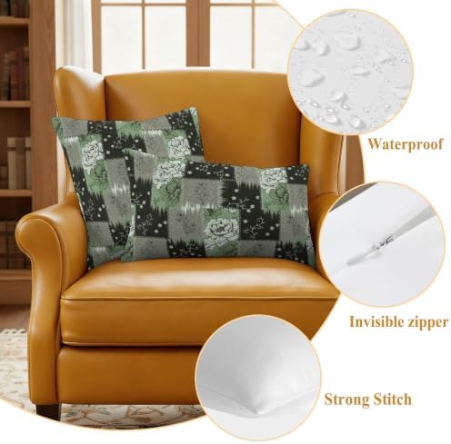 Olive Green Florals Outdoor Pillow Covers 18"x18" Set of 2,Waterproof