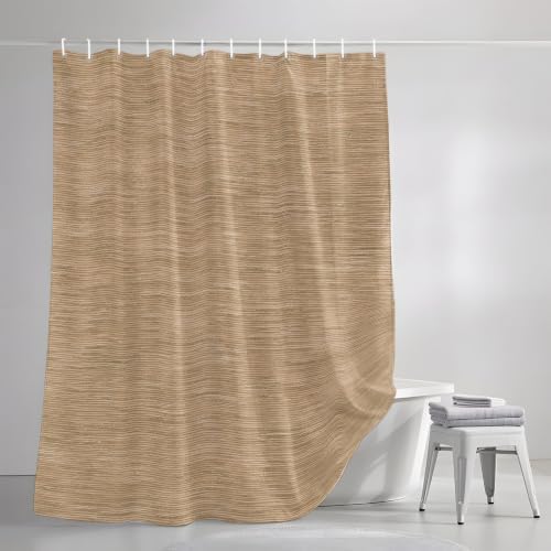 Khaki Solid Color Shower Curtain, Minimalist Vintage Linen Texture