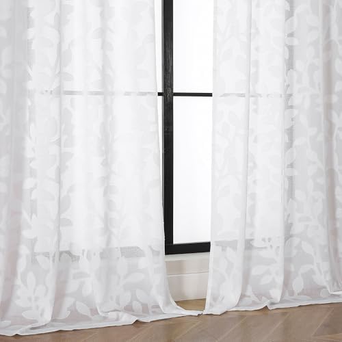 OVZME White Sheer Curtains 108 inches Long 2 Panels for Living Room