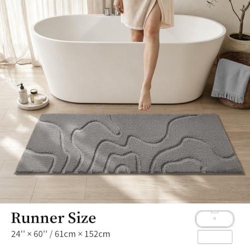 Soft Bathroom Rugs Runner 24" x 60",Non-Slip Absorbent Bath Mat, Light