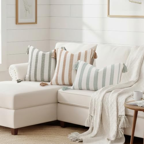 Smile Bee Outdoor Striped Pillow Covers 18x18 Set of 2 Brown and White