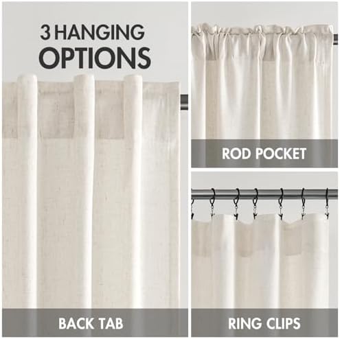 MIULEE Non-See-Through Privacy Linen Curtains 52Wx120L Inch Natural