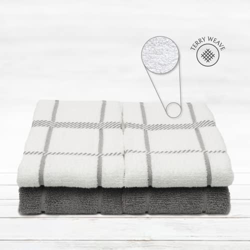 100% Cotton Terry Dish Towels, 4 Pack 16 x26 Inches, Super Soft and