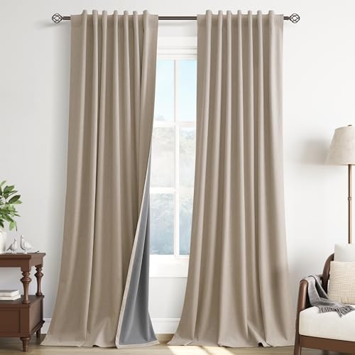 Guken 100% Blackout Linen Ceiling to Floor Curtains 96 Inches Long