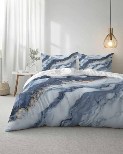 Duvet Cover Set Queen, Marble Texture Pattern 3 Piece Bedding Set