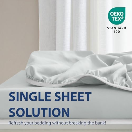 Cathay Home King Fitted Sheet Only, 16" Deep Pocket, Light Gray