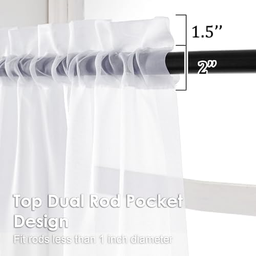 OVZME 2 Panels White Sheer Curtains 96" Length for Bedroom, Elegant