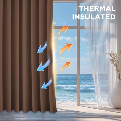 CUCRAF Brown Blackout Curtains 72 inch Length, Thermal Insulated Room