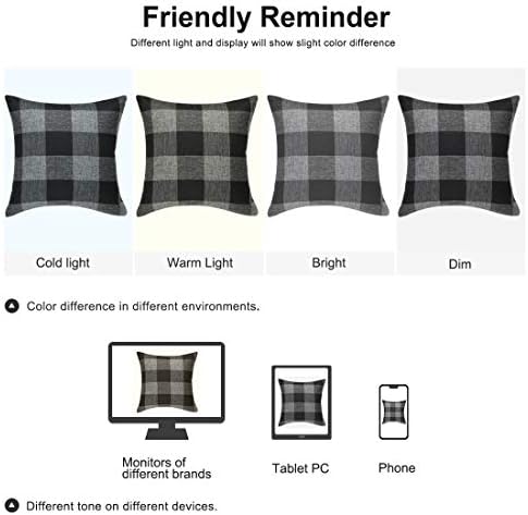 uxcell Set of 2 Plaid Throw Pillow Covers, Black Grey 22"x22"