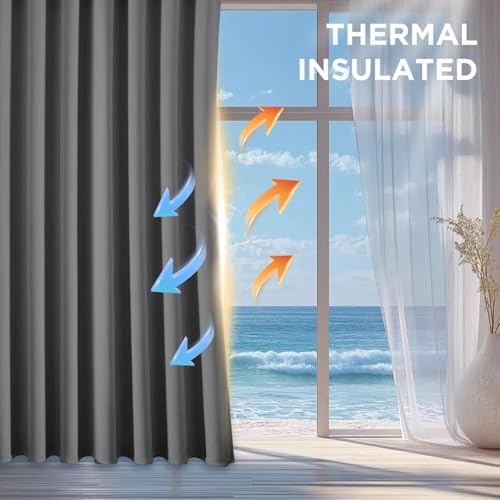 Joydeco Blackout Curtains 63 Inch Length 2 Panels Set, Thermal
