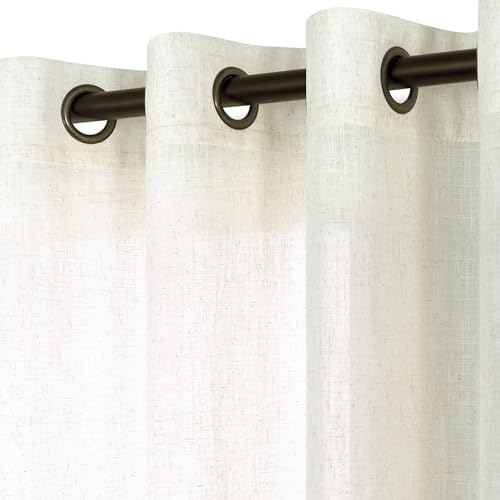 KOUFALL 120 Inch Curtains Extra Long Bronze Grommet Linen Sheer Tall