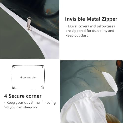 Charcoal Gray Halloween Black Cat Pumpkin Duvet Cover Set For Women