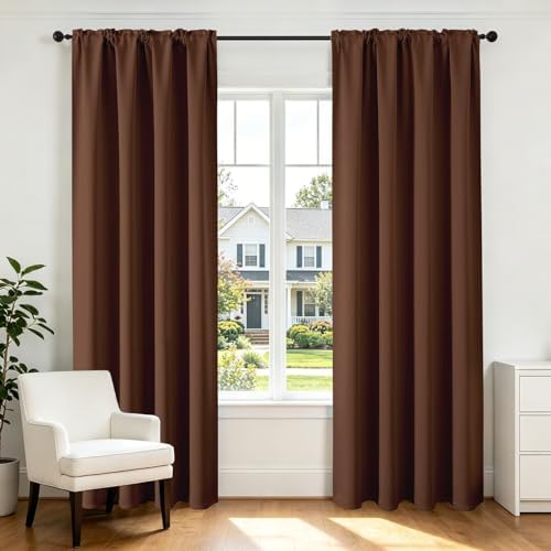 CUCRAF Brown Blackout Curtains 72 inch Length 2 Panels Set, Rod Pocket