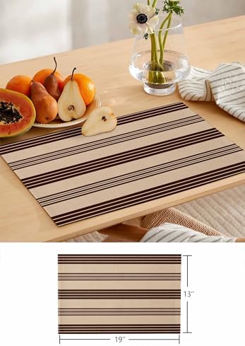 Vintage Striped Table Runner and Placemats for Dining Table, Burlap