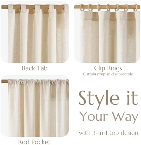 jinchan Linen Curtains Light Filtering Back Tab 50x72 Inch 2 Panels