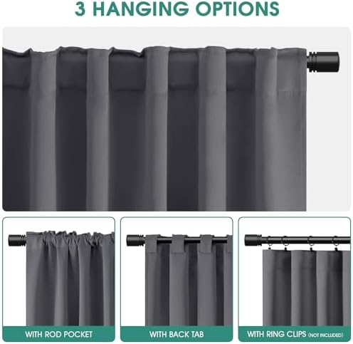 HOMEIDEAS Blackout Curtains, 2 Pages Grey Gray Room Darkening Bedroom