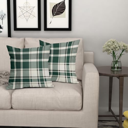 Christmas Plaid Pillow Covers 22x22 Set of 2 Forest Green Grey Buffalo