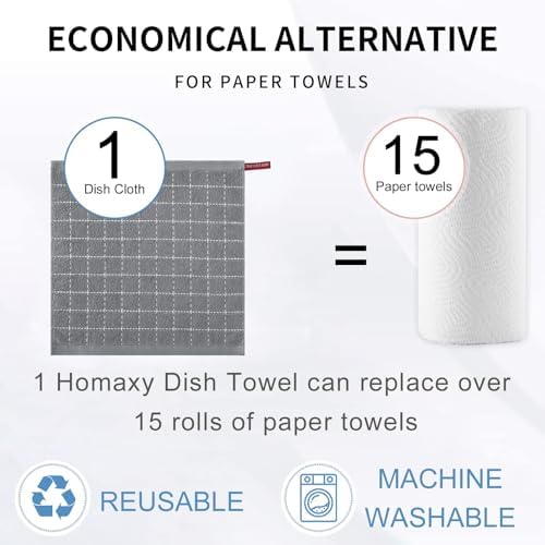 Homaxy 100% Cotton Terry Kitchen Dish Cloths, 6 Pack, Grey