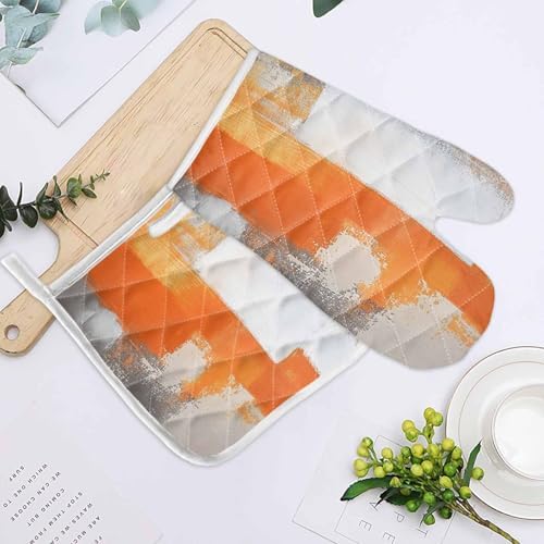Quilted Cotton Terry Cloth Oven Mitt, Pot Holder Grey Orange Smear