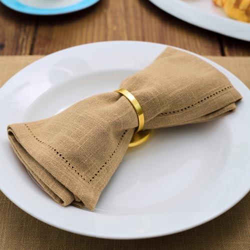 Hemstitch Cloth Napkins 100% Cotton – Sand Brown Dinner Napkins Set of