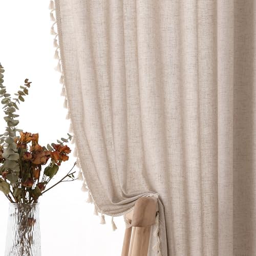 Oatmeal Beige Boho Curtains 84 Inches Long for Bedroom 2 Panels Chic