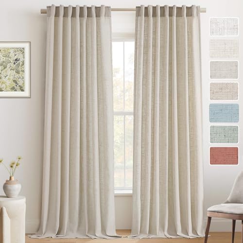 PrinceDeco 108 Inches Natural Linen Curtains for Living Room Extra