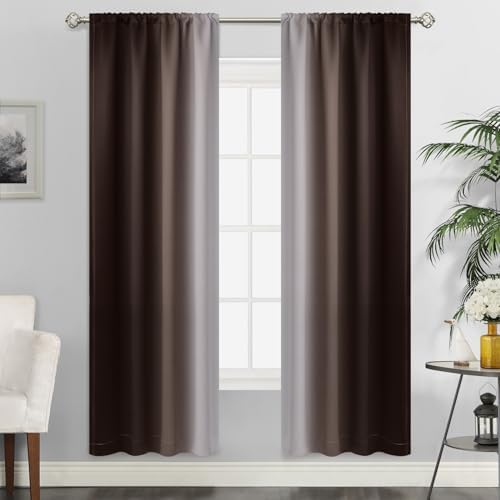 SimpleHome Ombre Rod Pocket Brown Curtains for Bedroom, 42Wx72L