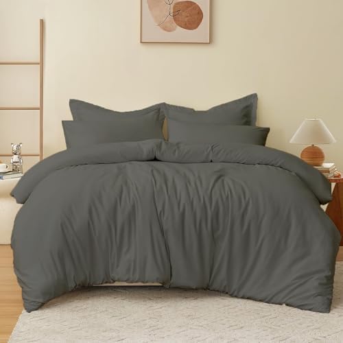 eBeddy Linens Microfiber Duvet Cover Set Full/Queen 90x90, Dark Grey