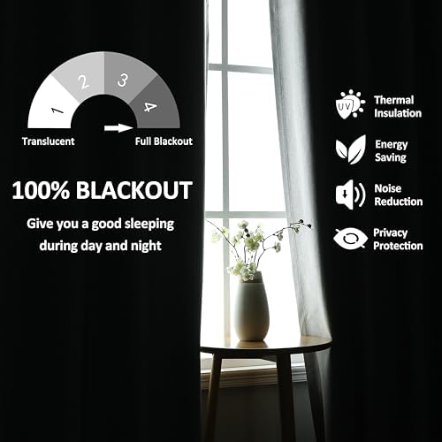 THOOO 100% Blackout Curtains Natural Linen Textured Blackout Curtains