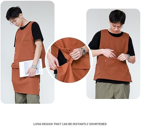 Bib Apron, Adjustable, with Pockets,Detachable Hem Suitable for