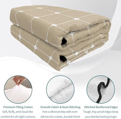 Quilts King Size Bedding Set, Taupe Gingham Lightweight Quilted