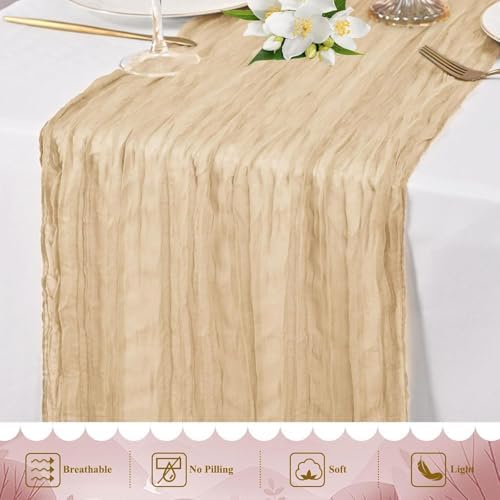 10 Pack Beige Cheesecloth Table Runner 17"x108" Boho Gauze Fabric