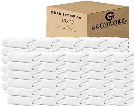 GOLD TEXTILES Wash Cloths Bulk Pack (13x13 Inches, 60 Pcs) Soft