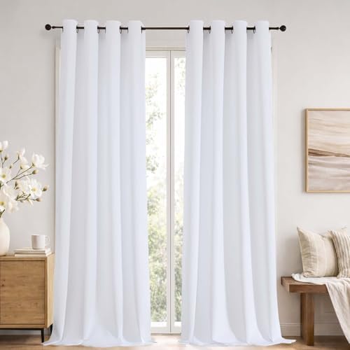 Simplebrand Pure White Room Darkening 96 Inch Long Curtains 2 Panel
