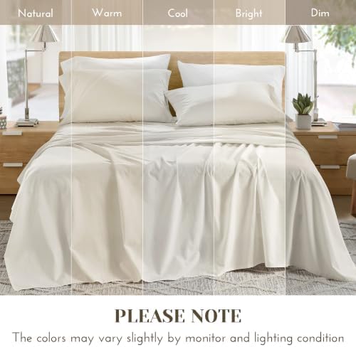 Comfort Spaces 100% Cotton Percale Sheets Twin Sheet Set 3 Pcs, Ivory