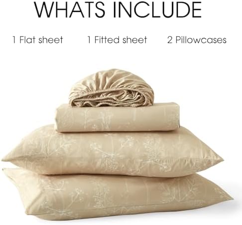 HYPREST Beige Sheets California King, 18" Deep Pocket, Floral Pattern