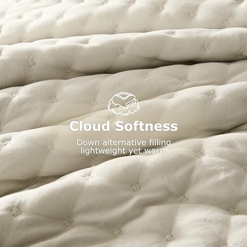 WDCOZY Cloud Soft Quilt Set, King Size, Light Beige, 3 Pieces 104x90
