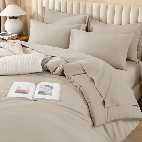 Litanika Oversized King Comforter with Sheets Oatmeal - 7 Pcs Bed in a